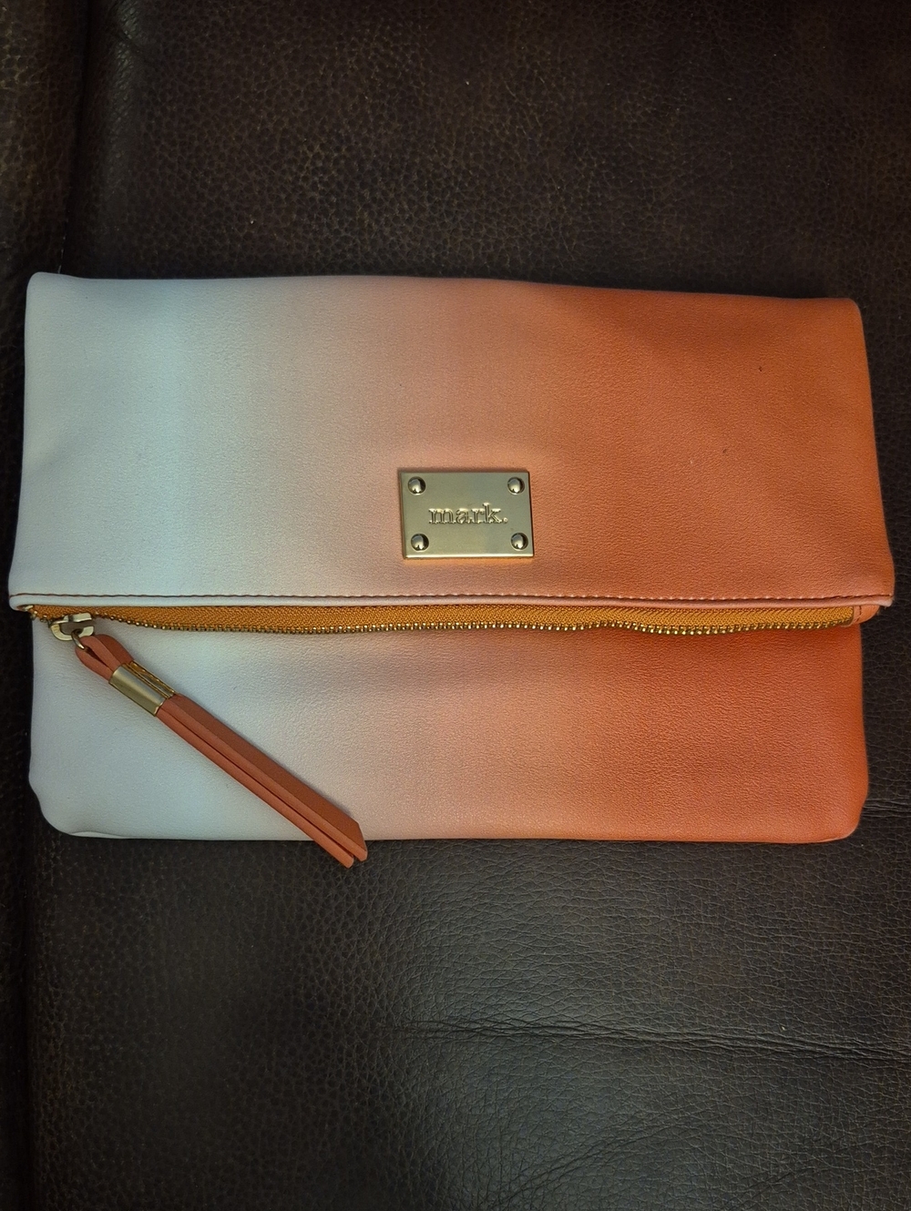 mark. Ombre Foldover Clutch in Peach/Coral and White with Tassel